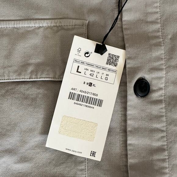 ZARA Men’s Front Big Pockets Overshirt Shirt Jacket Gray Size Large - Picture 4 of 7